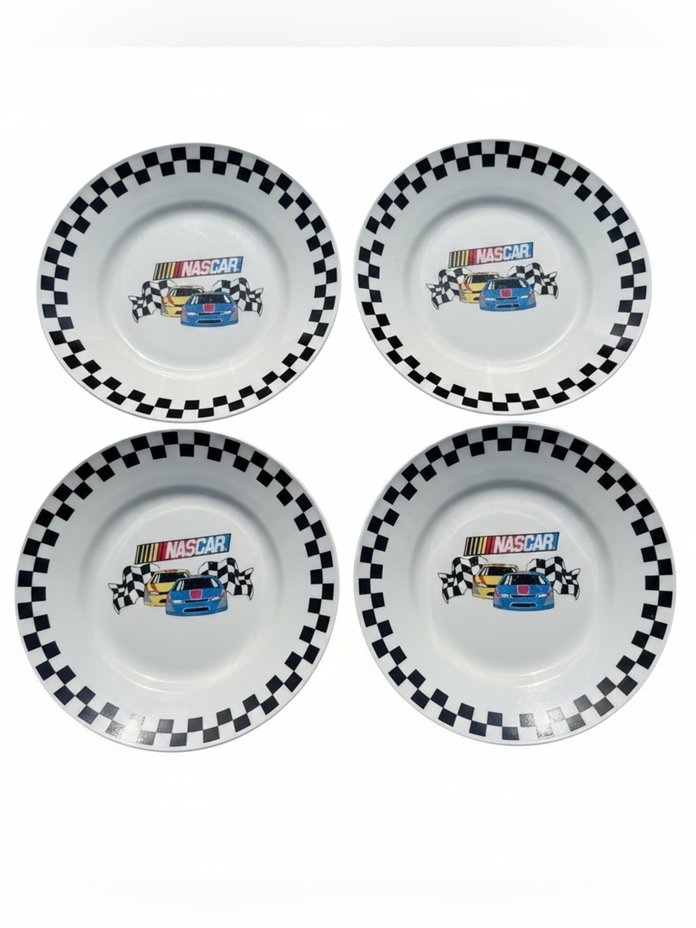 Vintage 2002 NASCAR Plate Set 4 Gibson Racing Checkered Flag Salad Plates Y2K